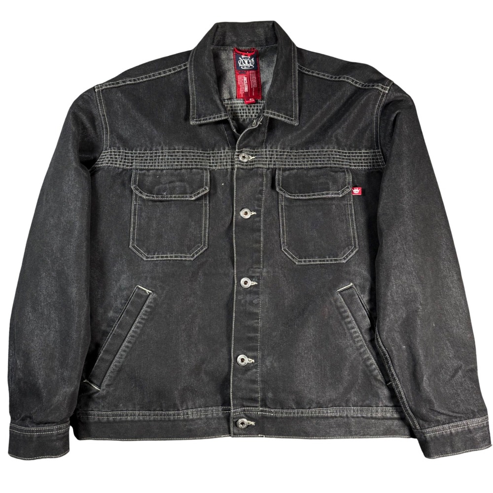 JNCO Jeans Vintage Denim Trucker Jacket Mens XL Black Contrast Stitch USA Made